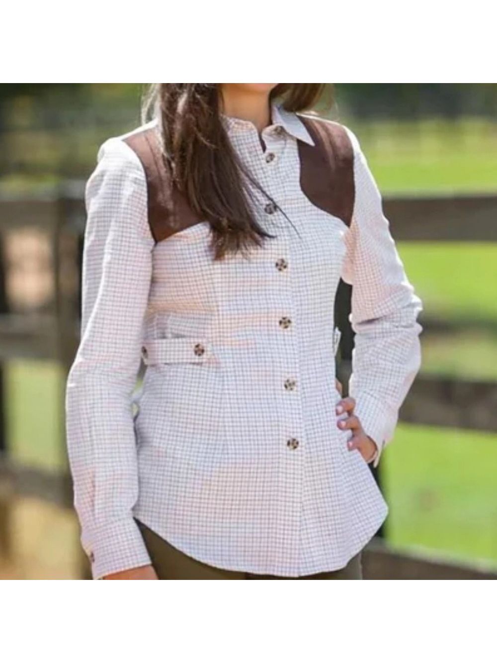 Kevins Women Plaid Shirt White Brown Medium